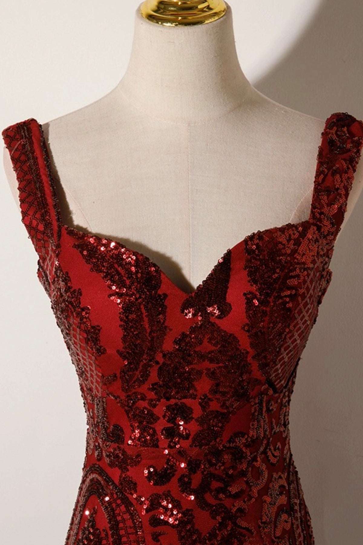 Mermaid Sequins Long Prom Dress, Burgundy Backless Evening Party Dress