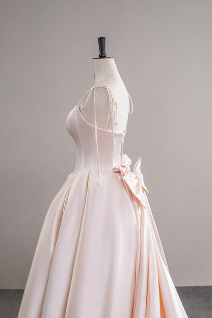 Pink Spaghetti Strap Satin Long Prom Dress, Beautiful A-Line Evening Party Dress