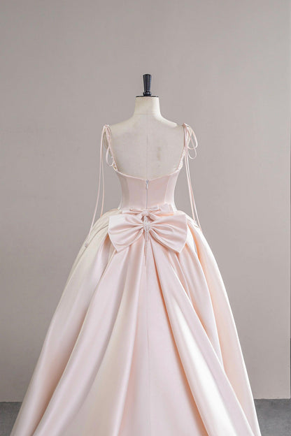 Pink Spaghetti Strap Satin Long Prom Dress, Beautiful A-Line Evening Party Dress