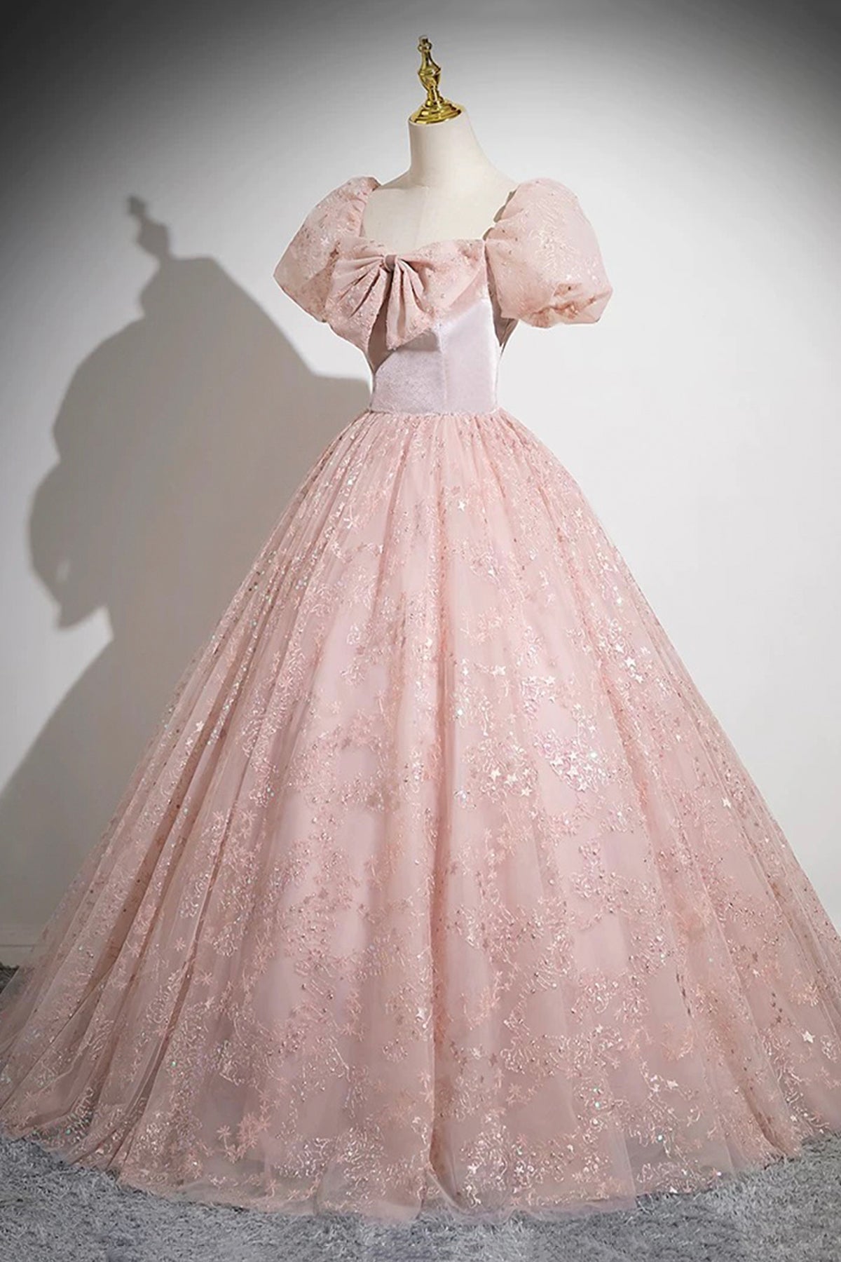 Pink Tulle Sequins Long Prom Dress, Beautiful A-Line Party Dress