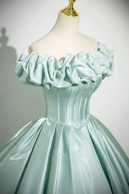 Green Satin Long Prom Dress, Beautiful A-Line Off the Shoulder Party Dress