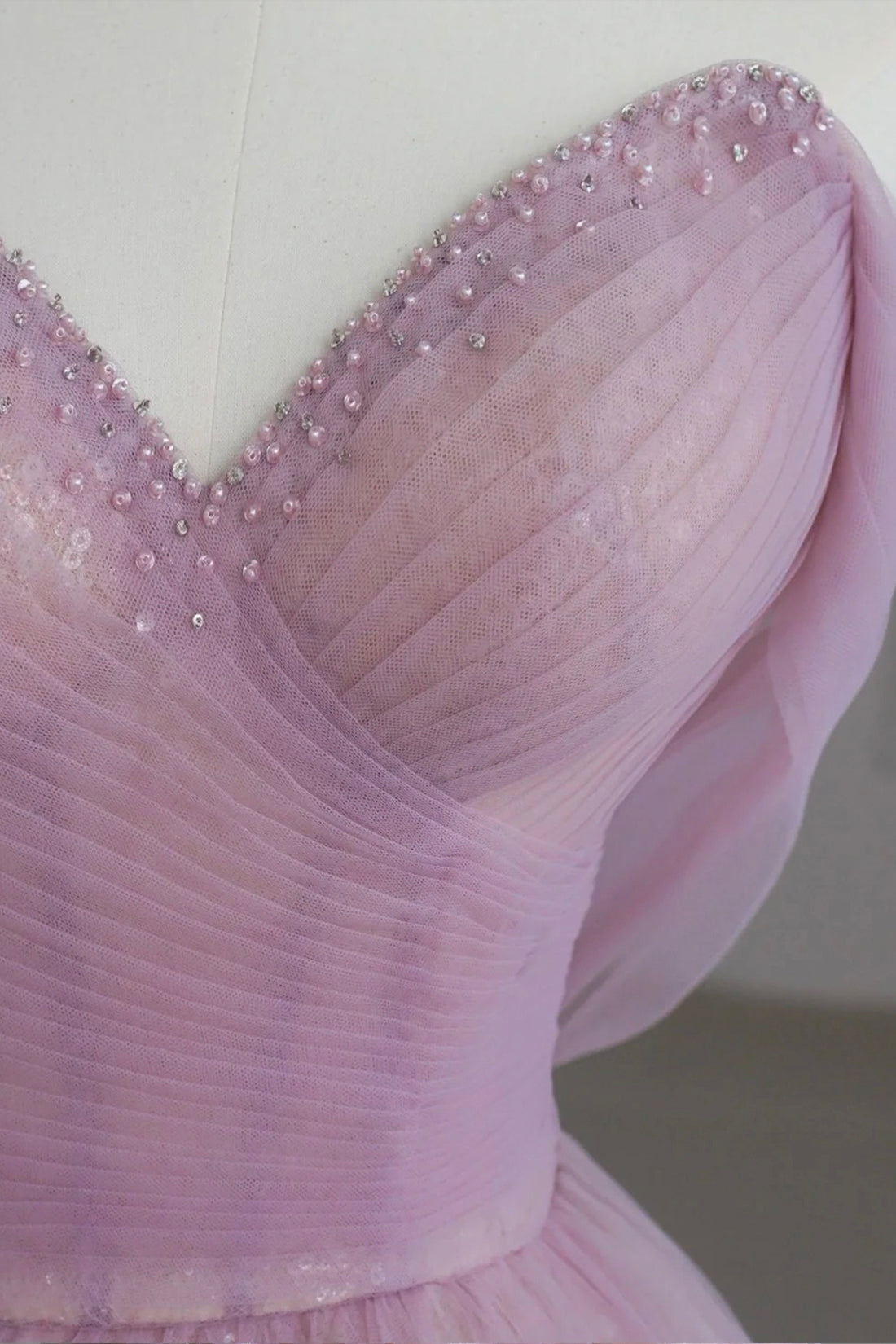 Pink Off the Shoulder Tulle Sequins Evening Prom Dress, Beautiful A-Line Party Dress