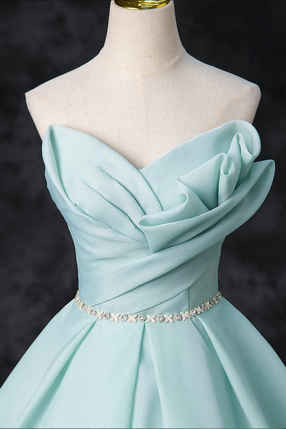 Blue Tulle Floor Length Party Dress, A-Line Strapless Formal Evening Dress
