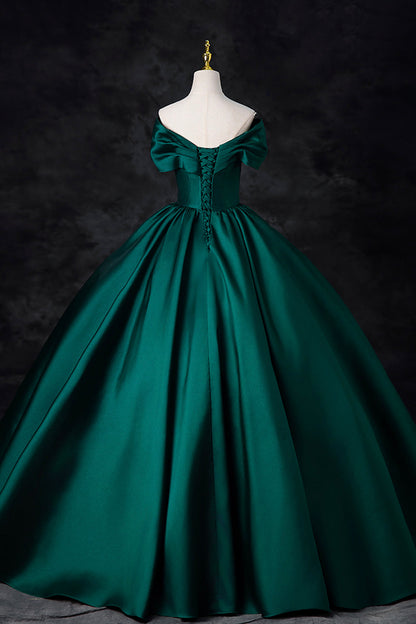 Green Satin Floor Length A-Line Formal Dress, Beautiful V-Neck Evening Party Dress