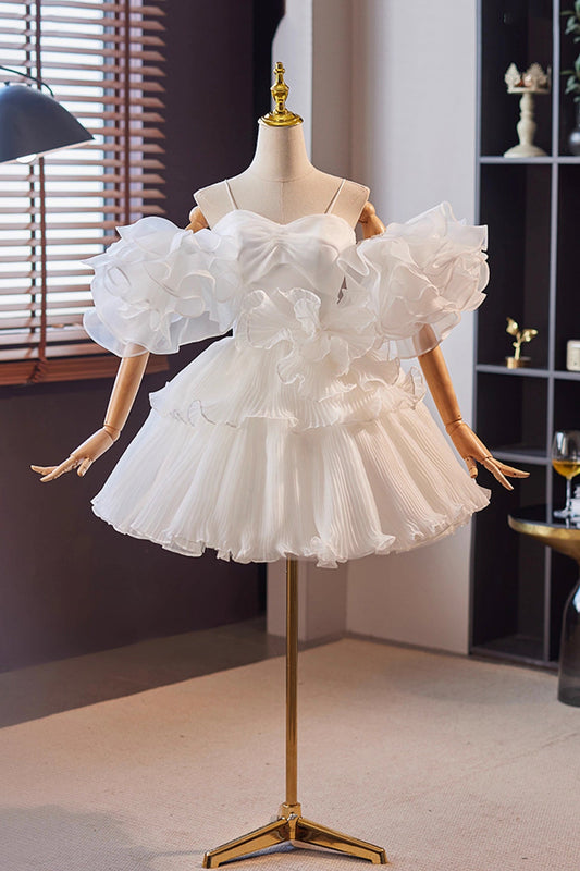 White Tulle Short Prom Dress, A-Line Sweetheart Neck Party Dress