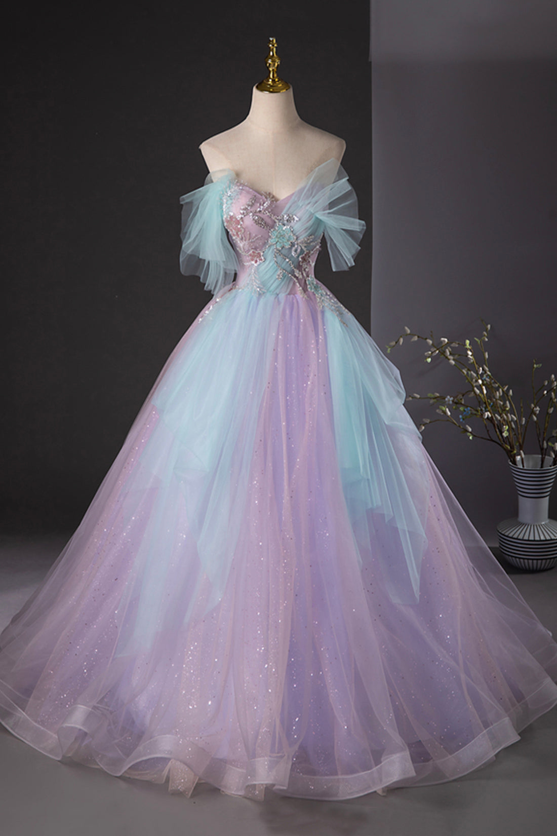 Purple and Blue Tulle Long Prom Dress, Beautiful A-Line Evening Party Dress
