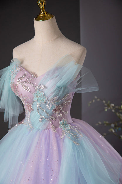 Purple and Blue Tulle Long Prom Dress, Beautiful A-Line Evening Party Dress