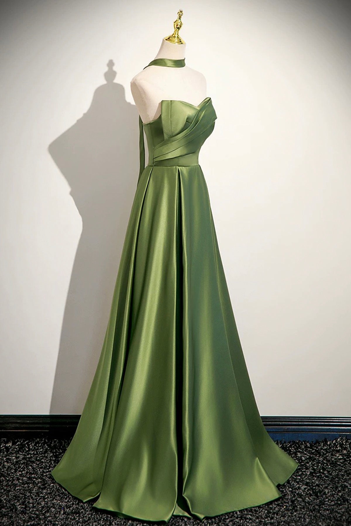 Green Satin Long A-Line Prom Dress, Lovely Strapless Evening Dress