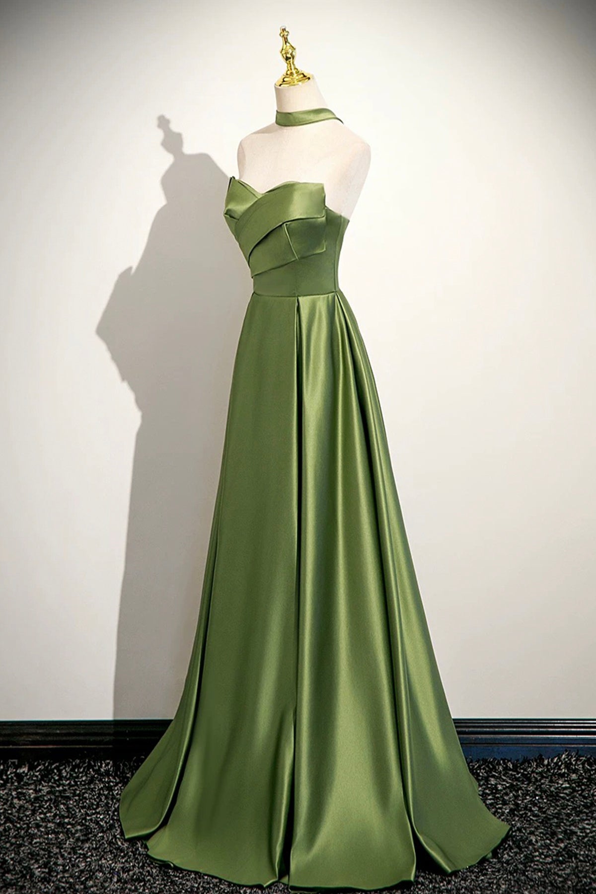 Green Satin Long A-Line Prom Dress, Lovely Strapless Evening Dress