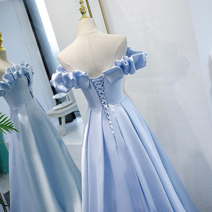 Off The Shoulder Blue Satin Long Prom Dress Long Evening Dress,WP226