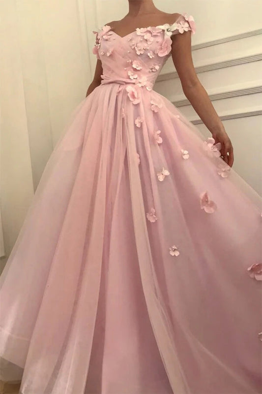 Off The Shoulder 3D Floral Long Prom Dress,WP047