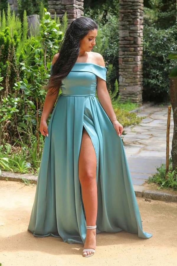 Off The Shoulder Long Prom Dress With High Slit,WP083