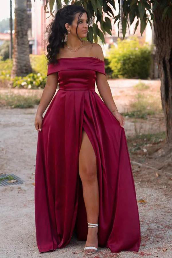 Off The Shoulder Long Prom Dress With High Slit,WP083