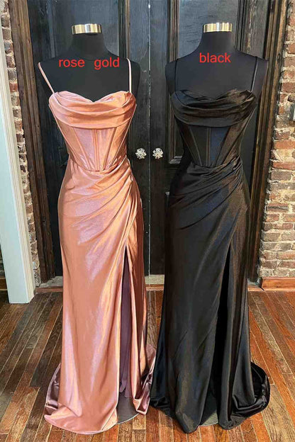 Spaghetti Straps Bustier Side Slit Prom Dress,WQ117