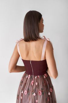 Sweetheart Tea Length Tulle Prom Dresses Floral Skirt Party Dresses,WP360