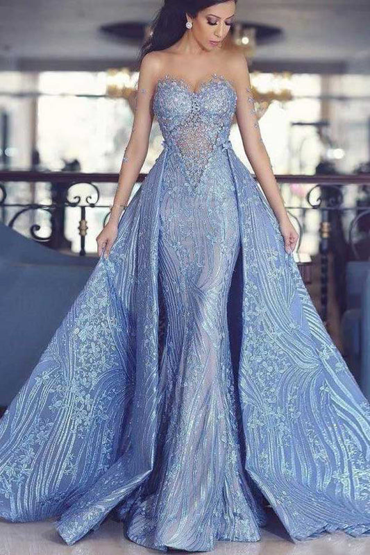 Gorgeous Sweetheart Sheer Sleeve Prom Dress With Removable Skirt,WP092