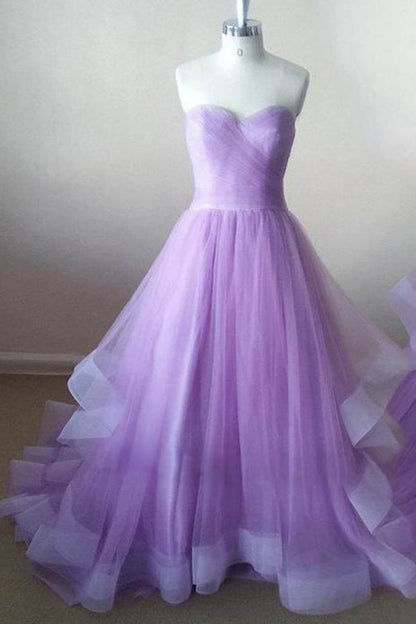A-line Sweetheart Tulle Long Prom Dress With Ruffles,WP204