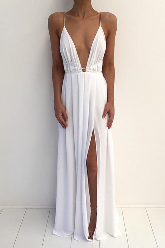 A Line Backless Chiffon Prom Dress With Split,WP221