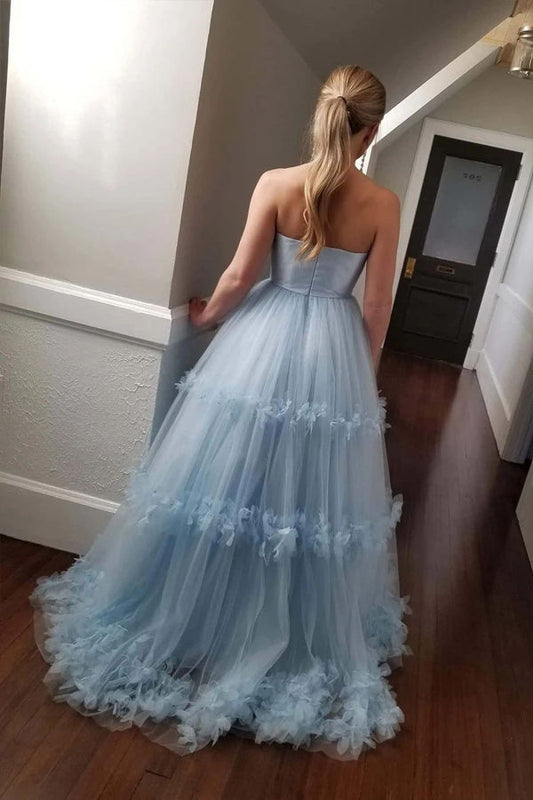 A Line Tulle Prom Dress Strapless Evening Dress,WP153