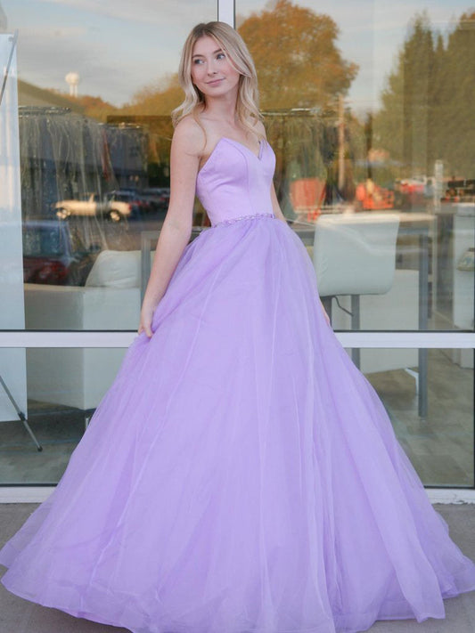 A-line Sweetheart Purple Tulle Long Prom Dress,WP380