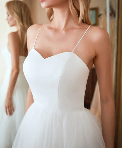 Sweetheart Ivory Tulle Prom Dress Tea Length Graduation Dress,WP385