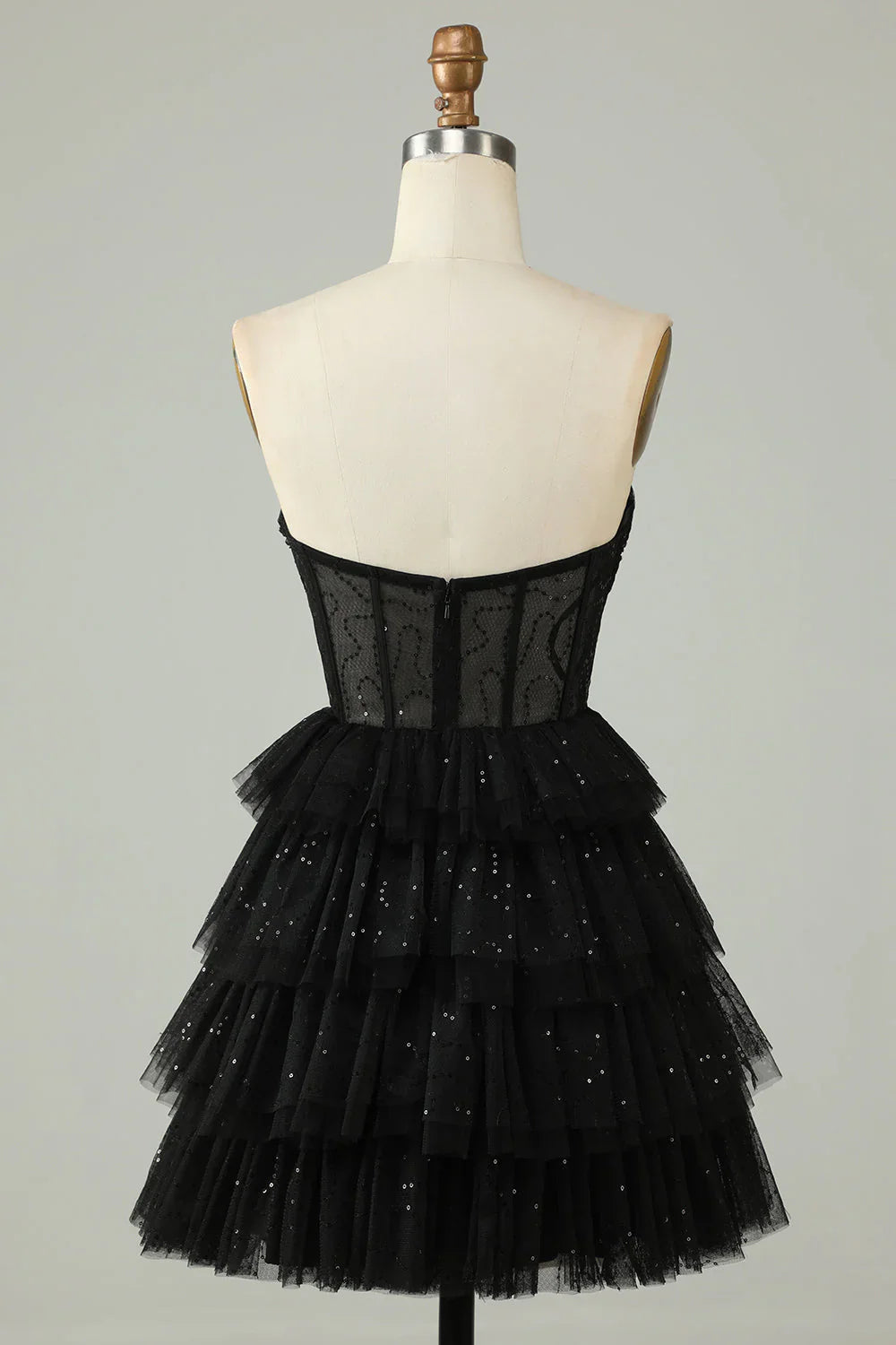 Gorgeous Black Sequined Design A-line Strapless Tiered Homecoming Dress TP3636