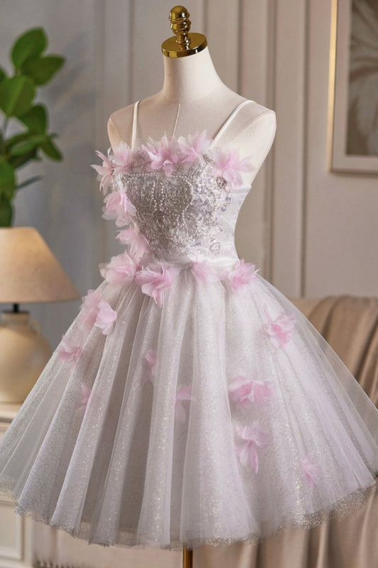Gray Tulle Sequins Short Prom Dress, Lovely A-Line Evening Party Dress