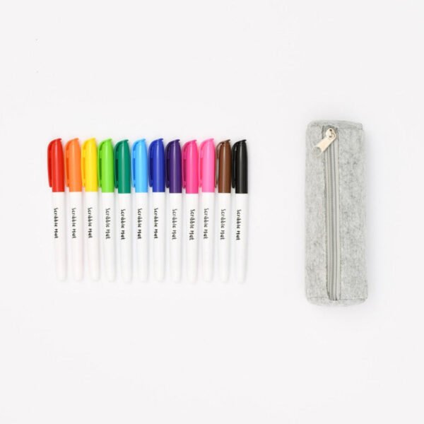 12 Pens in Felt Pencil Case